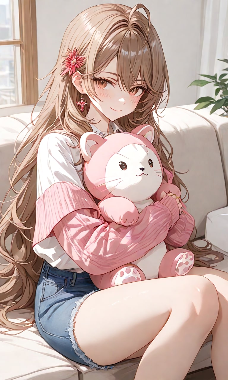 maria kujyou with cat plushie