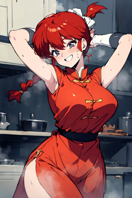 ranma red dress kitchen